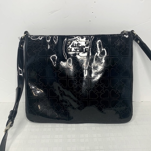 Kate Spade ♠️ 
Darby Metro Perforated Hearts Black Patent Leather Cross Body Bag - Picture 1 of 10
